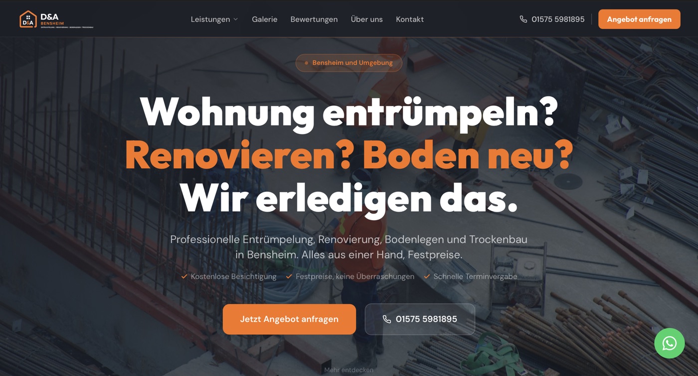 Website D&A Bensheim, Startseite